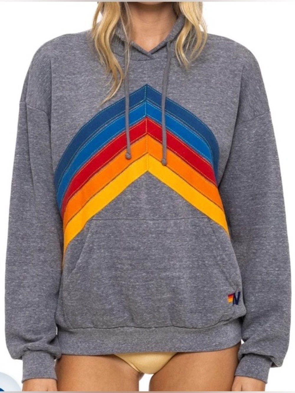 Aviator Nation Mountain Stitch Chevron pullover hoodie heather grey size XS